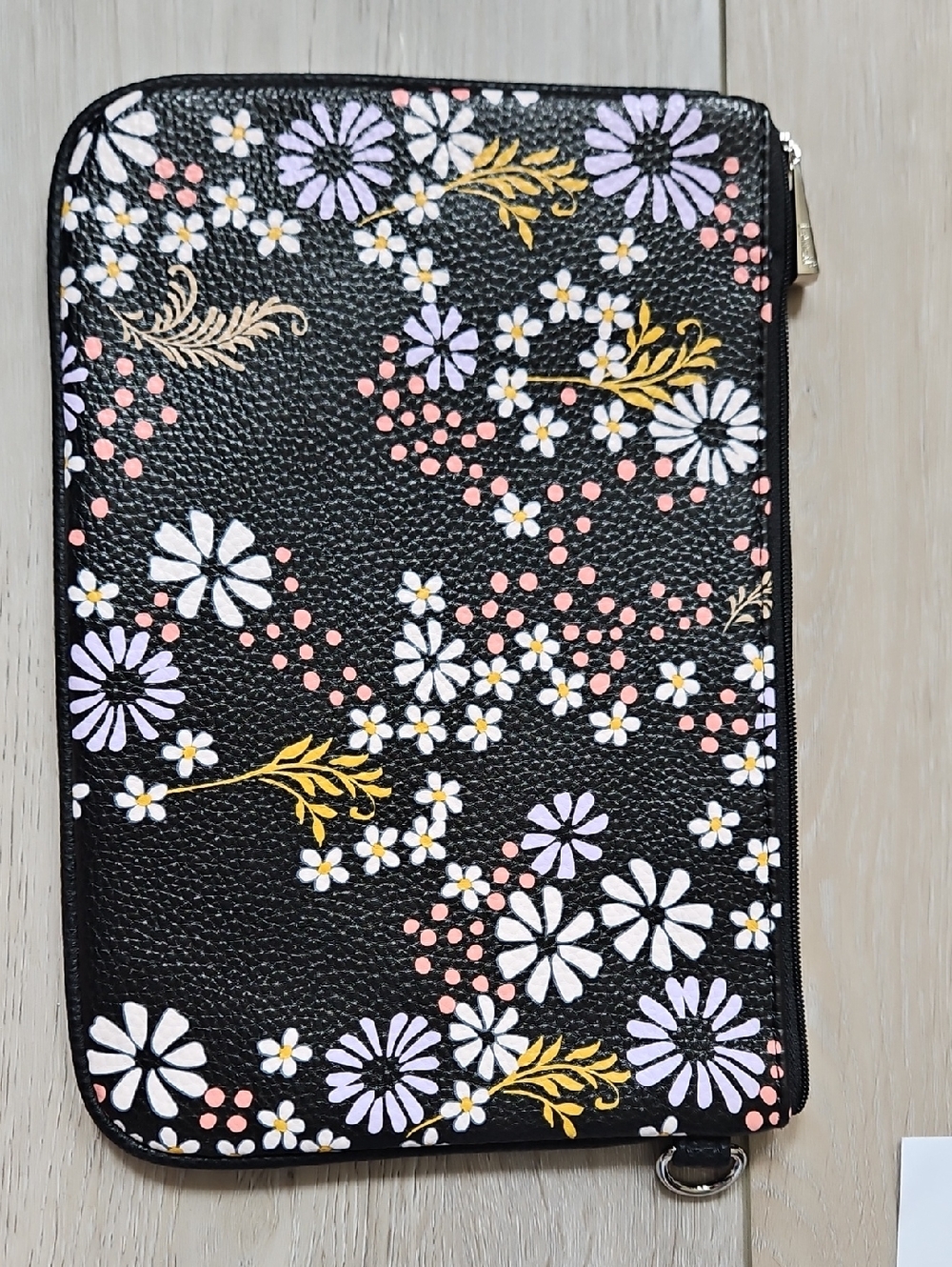 Black Floral Zip Pouch with Pastel Accents